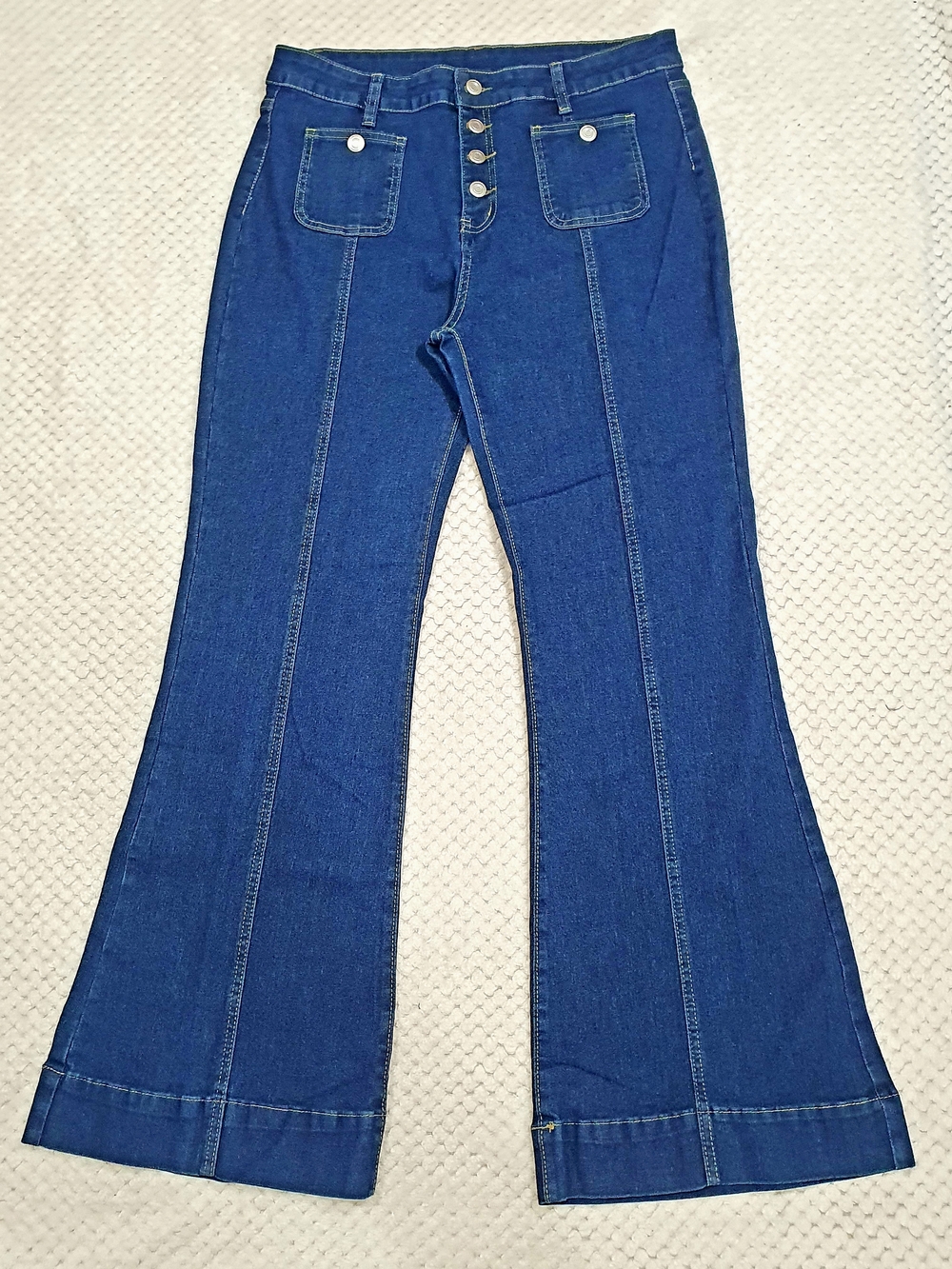 High Waisted Button Fly Flare Jeans Plus Size 2XL Retro Style Stretchy
